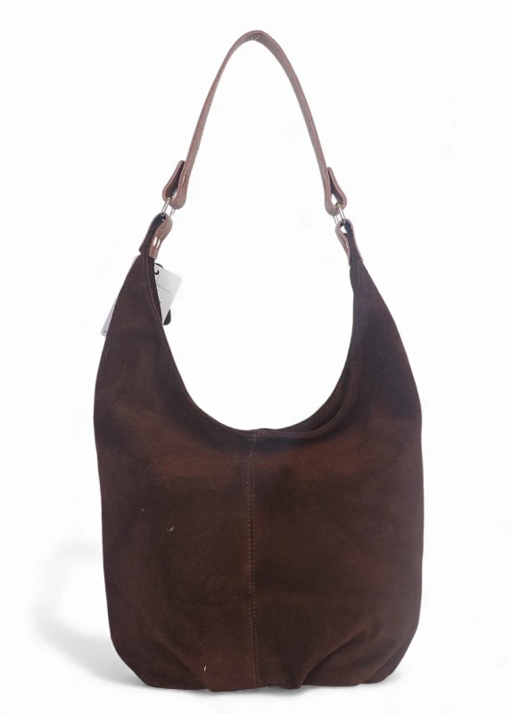 VERA PELLE Włoska zamszowa brązowa torebka worek Skóra naturalna