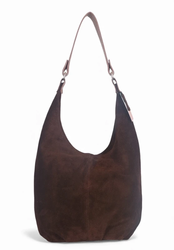 VERA PELLE Włoska zamszowa brązowa torebka worek Skóra naturalna