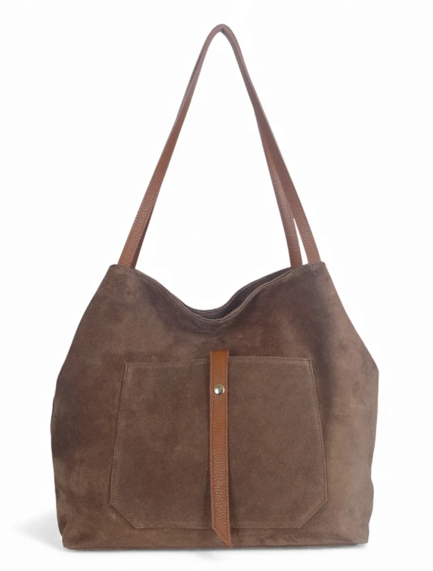 Vera Pelle Włoska zamszowa torebka shopper Skóra naturalna