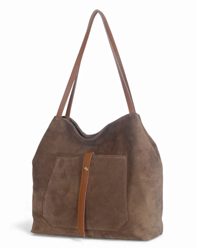 Vera Pelle Włoska zamszowa torebka shopper Skóra naturalna