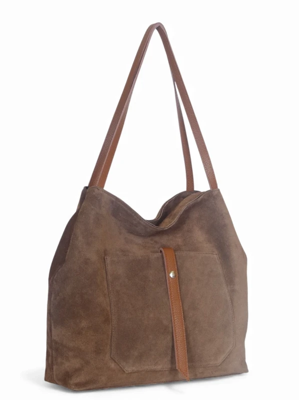 Vera Pelle Włoska zamszowa torebka shopper Skóra naturalna