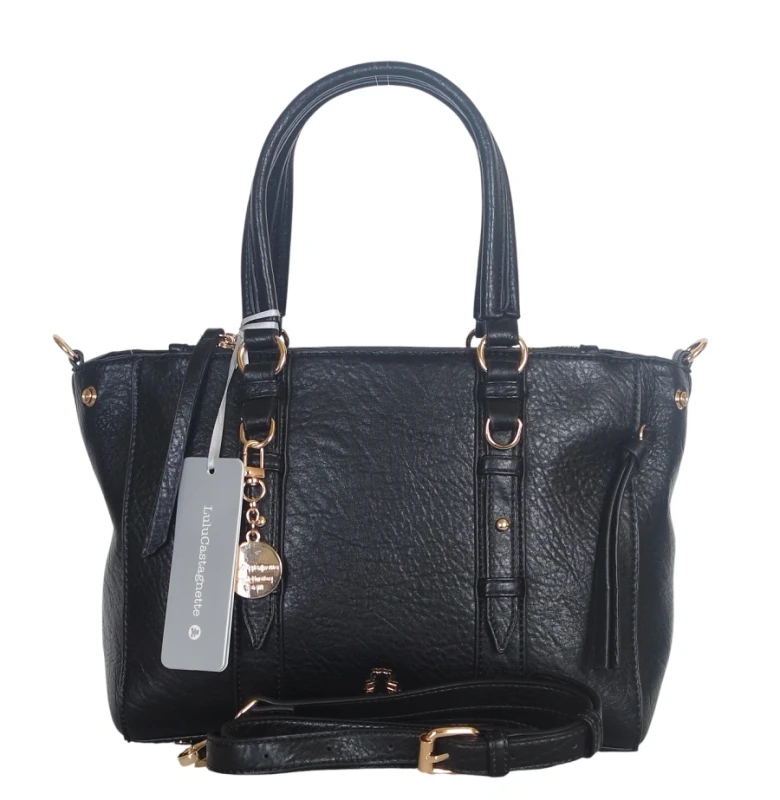 Torebka kuferek Lulu Castagnette – elegancka torebka damska z eko skóry, dwie komory, złote dodatki