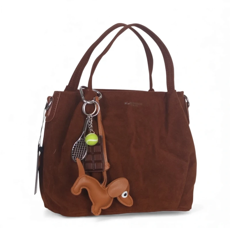 Torebka damska Flora&amp;Co – elegancki brązowy mini shopper z zamszu ekologicznego