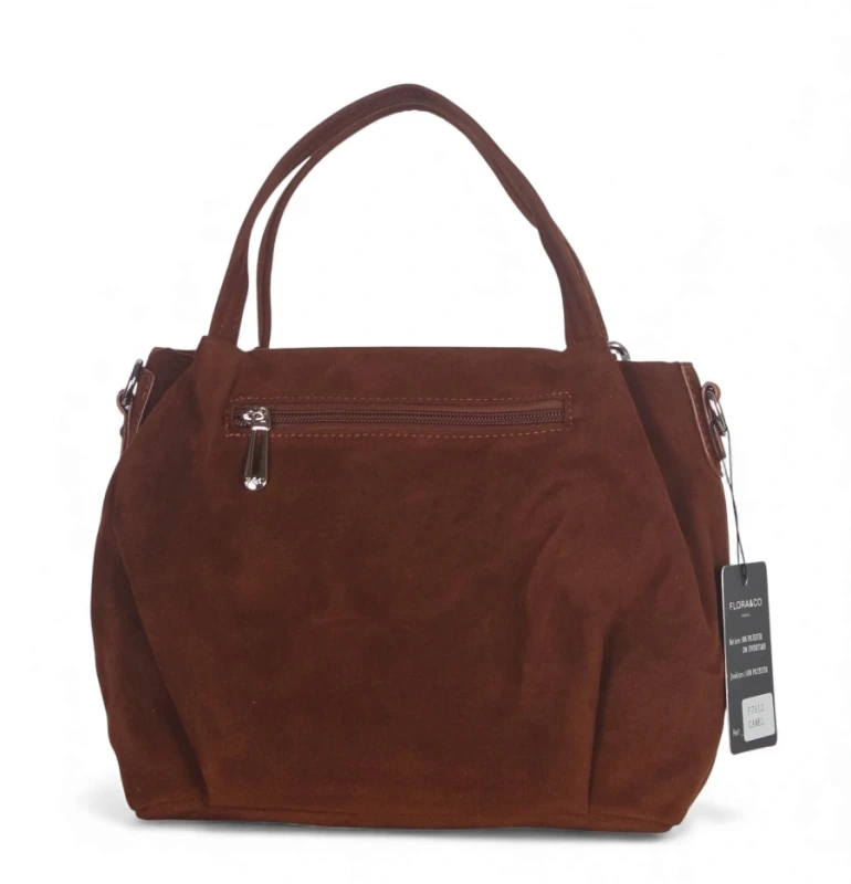 Torebka damska Flora&amp;Co – elegancki brązowy mini shopper z zamszu ekologicznego