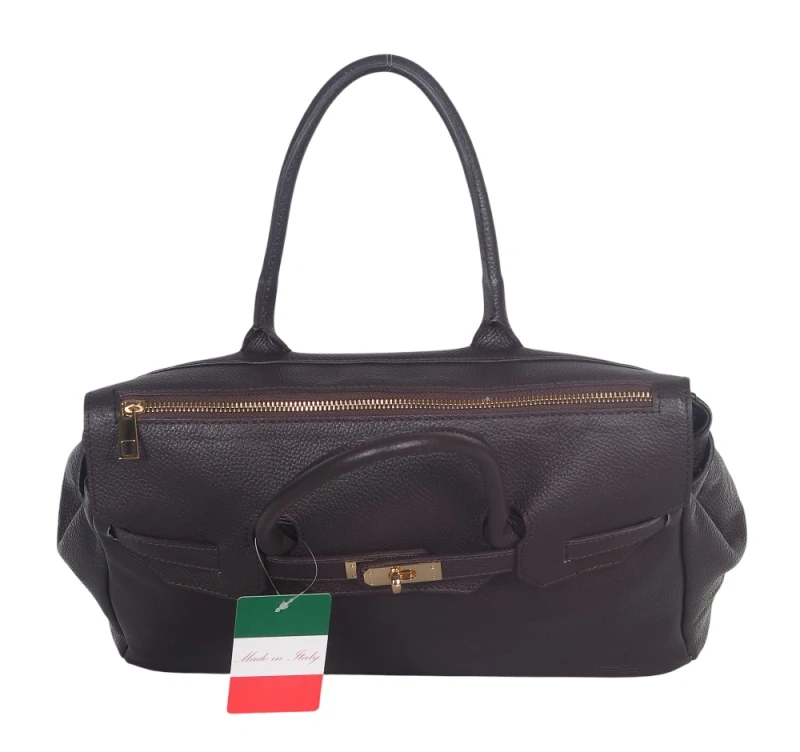 VERA PELLE Włoska skórzana torebka damska kuferek SKÓRA NATURALNA