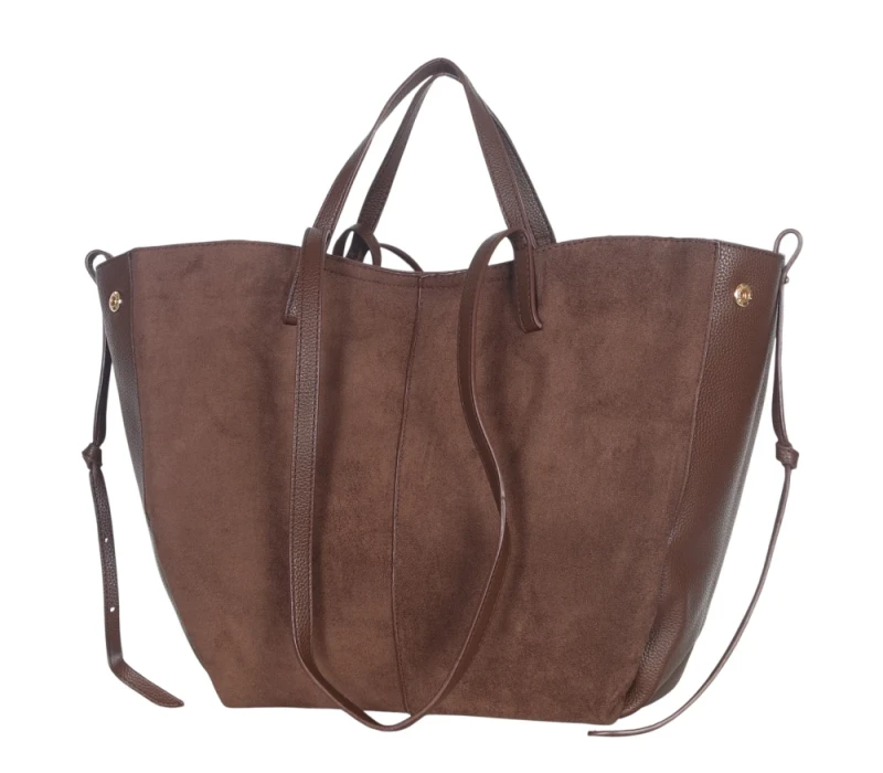 Duża torebka zamszowa shopper Gallantry Paris • Regulowana • Z saszetką