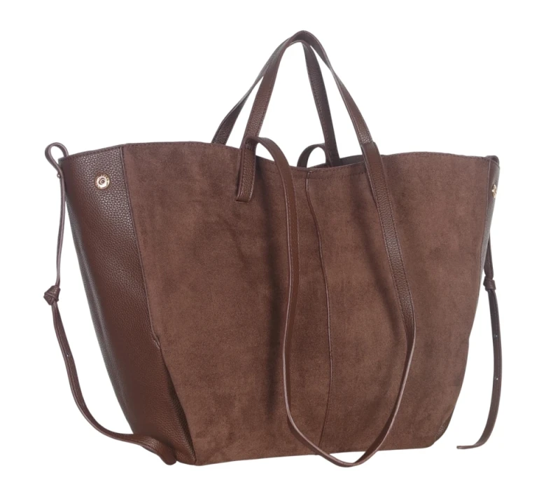 Duża torebka zamszowa shopper Gallantry Paris • Regulowana • Z saszetką