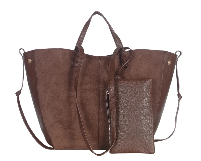 Duża torebka zamszowa shopper Gallantry Paris • Regulowana • Z saszetką