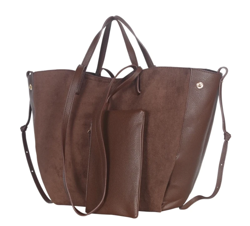 Duża torebka zamszowa shopper Gallantry Paris • Regulowana • Z saszetką