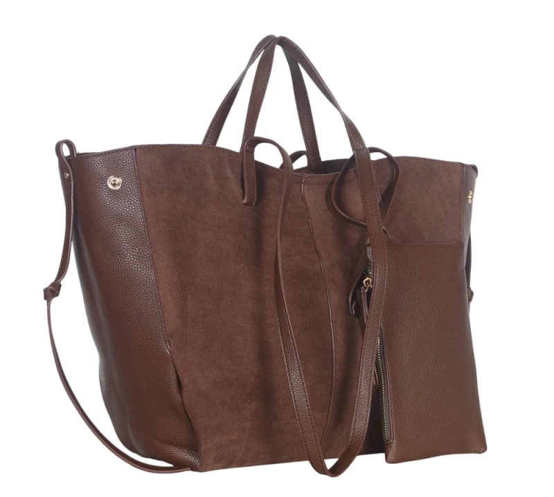 Duża torebka zamszowa shopper Gallantry Paris • Regulowana • Z saszetką