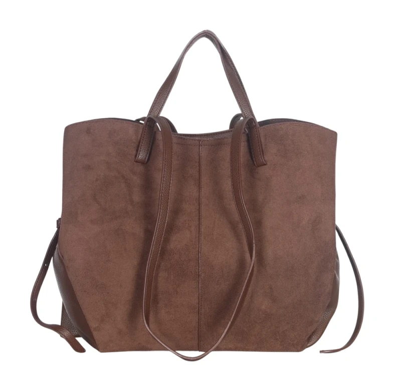 Duża torebka zamszowa shopper Gallantry Paris • Regulowana • Z saszetką