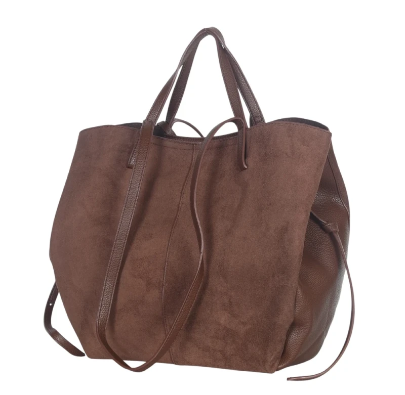 Duża torebka zamszowa shopper Gallantry Paris • Regulowana • Z saszetką