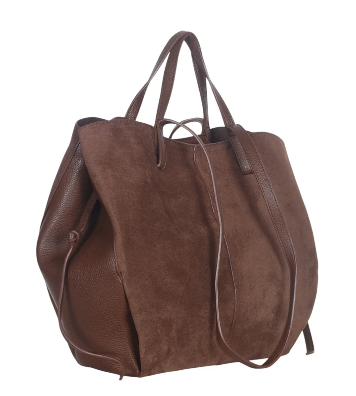 Duża torebka zamszowa shopper Gallantry Paris • Regulowana • Z saszetką