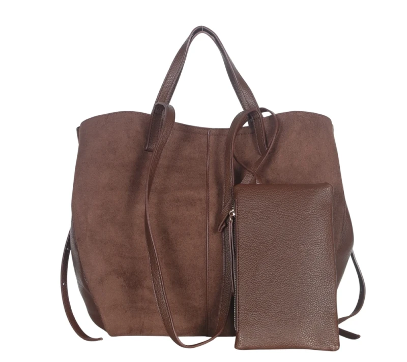 Duża torebka zamszowa shopper Gallantry Paris • Regulowana • Z saszetką