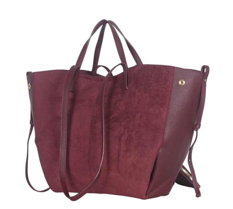 Duża torebka zamszowa shopper Gallantry Paris • Regulowana • Z saszetką