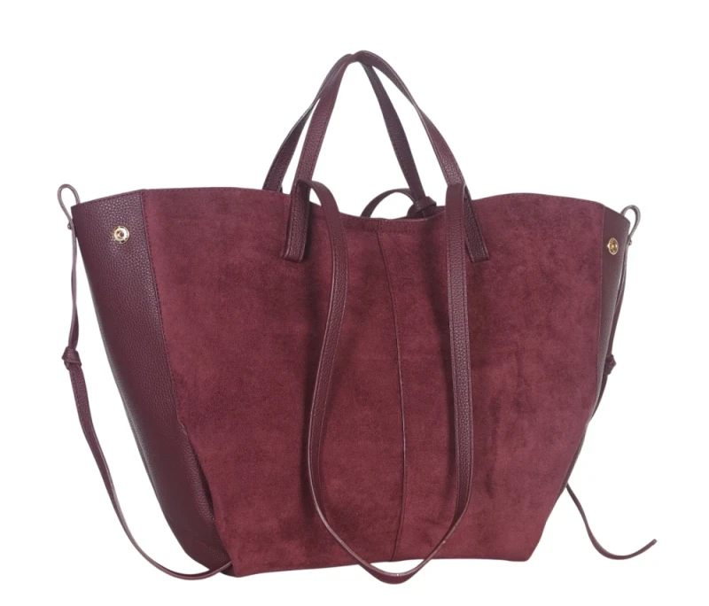 Duża torebka zamszowa shopper Gallantry Paris • Regulowana • Z saszetką