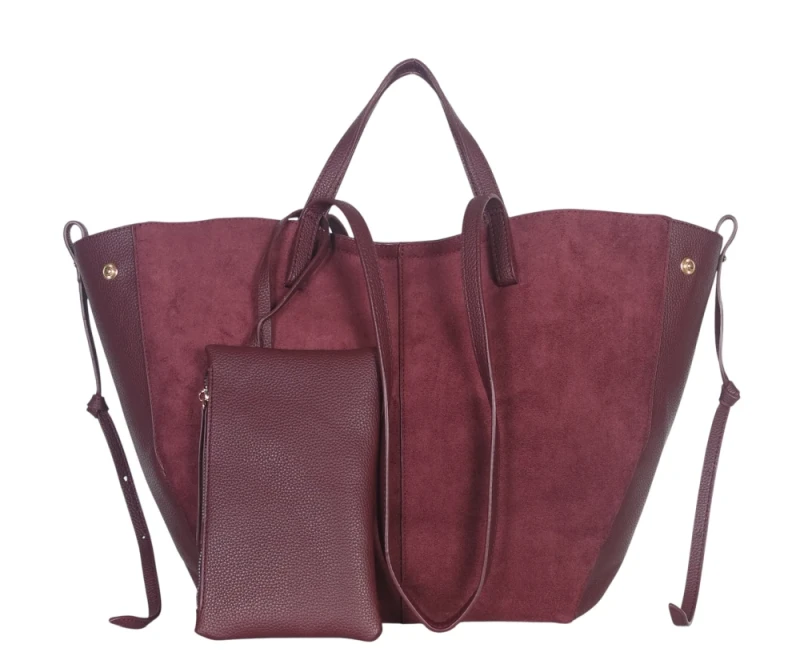 Duża torebka zamszowa shopper Gallantry Paris • Regulowana • Z saszetką