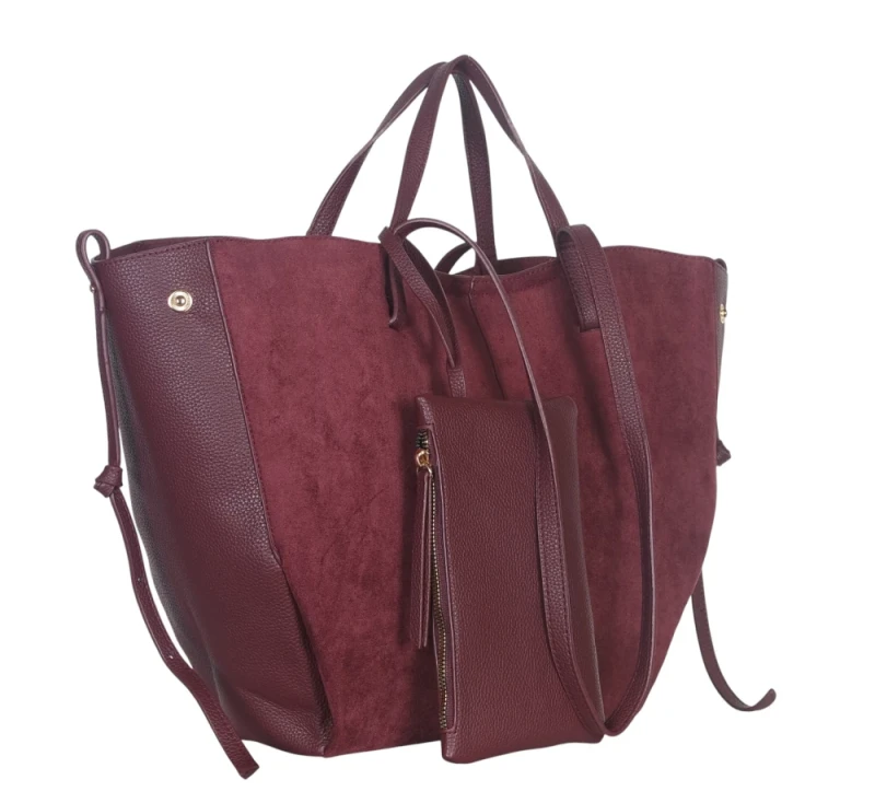 Duża torebka zamszowa shopper Gallantry Paris • Regulowana • Z saszetką