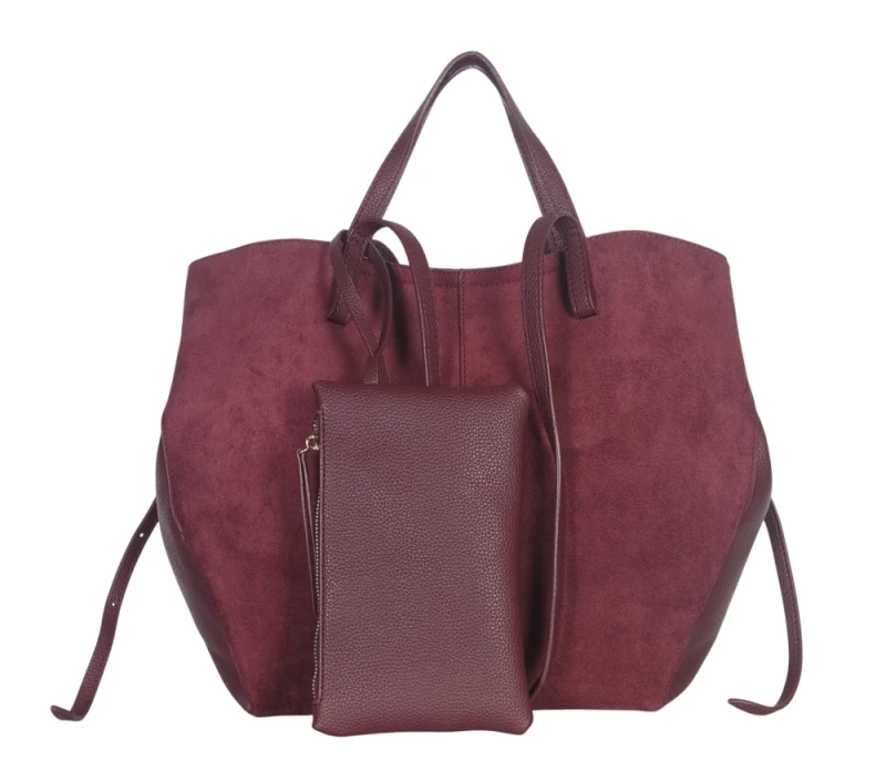 Duża torebka zamszowa shopper Gallantry Paris • Regulowana • Z saszetką