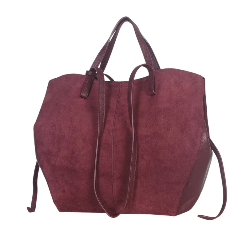 Duża torebka zamszowa shopper Gallantry Paris • Regulowana • Z saszetką