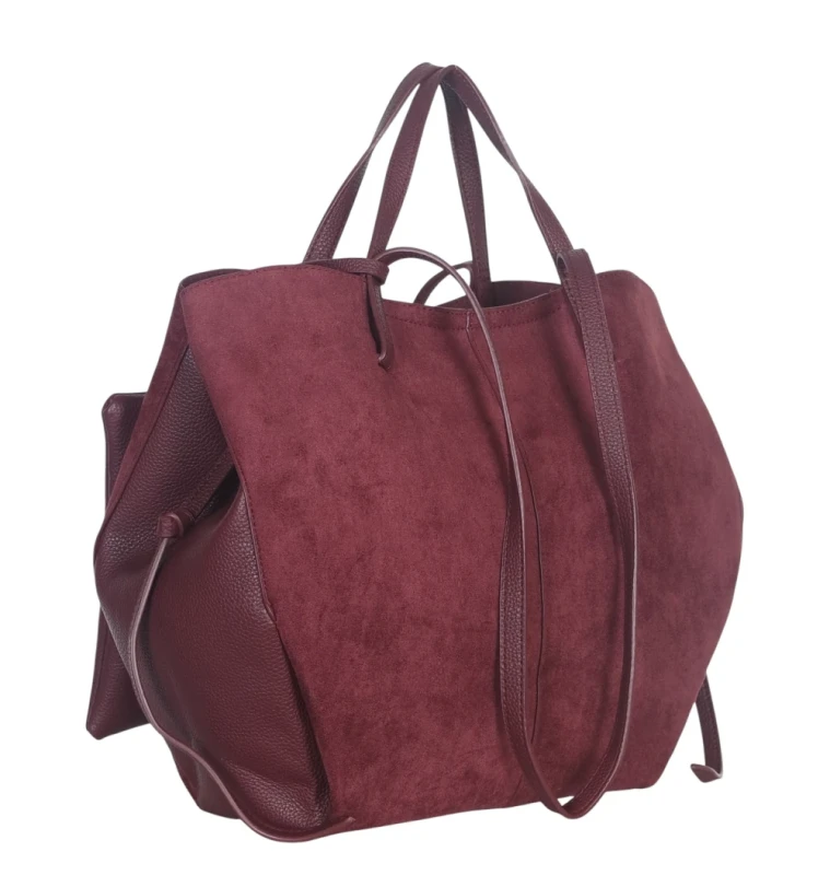 Duża torebka zamszowa shopper Gallantry Paris • Regulowana • Z saszetką