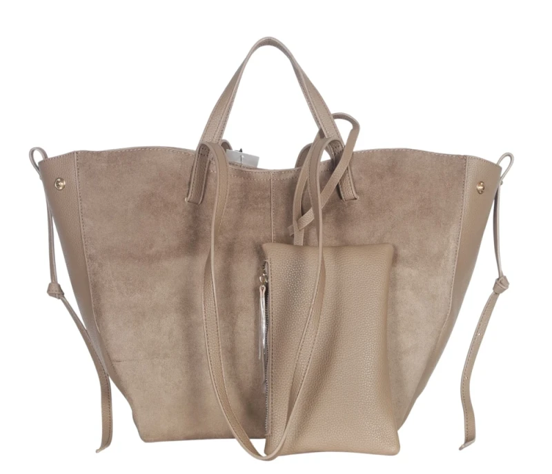 Duża torebka zamszowa shopper Gallantry Paris • Regulowana • Z saszetką