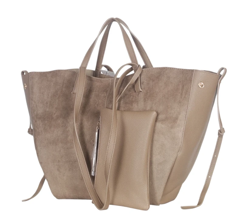 Duża torebka zamszowa shopper Gallantry Paris • Regulowana • Z saszetką