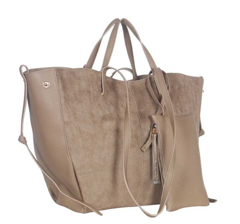 Duża torebka zamszowa shopper Gallantry Paris • Regulowana • Z saszetką