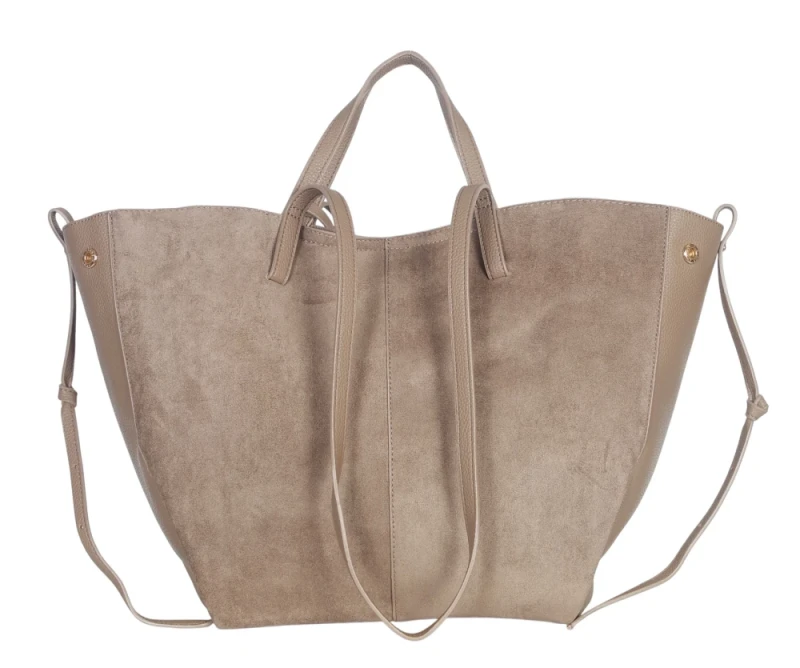 Duża torebka zamszowa shopper Gallantry Paris • Regulowana • Z saszetką