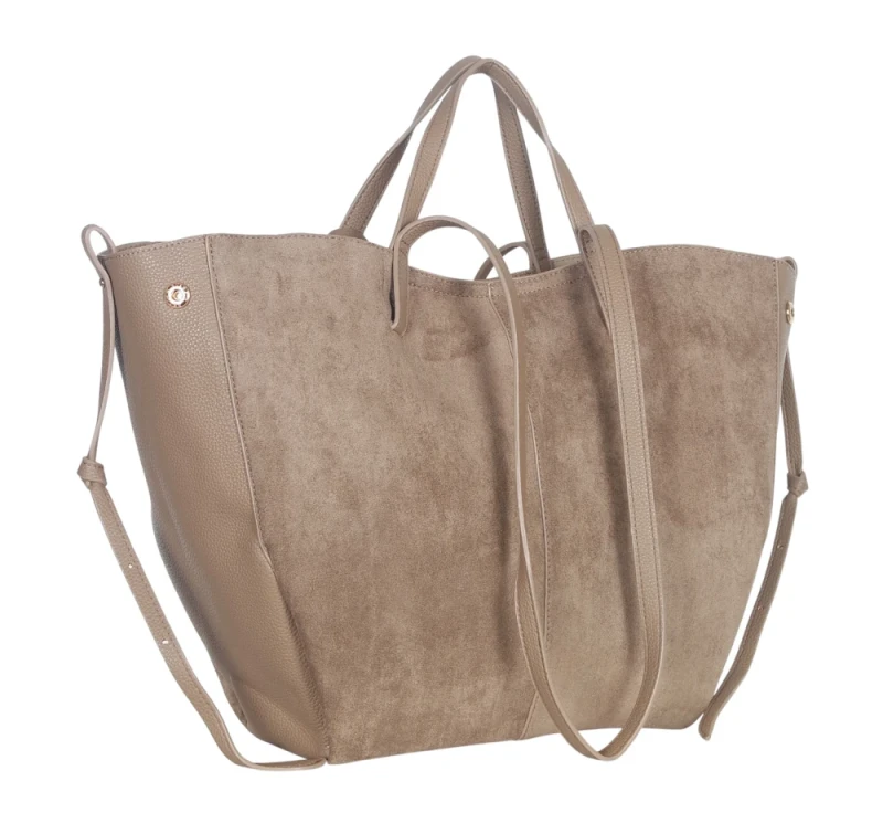 Duża torebka zamszowa shopper Gallantry Paris • Regulowana • Z saszetką