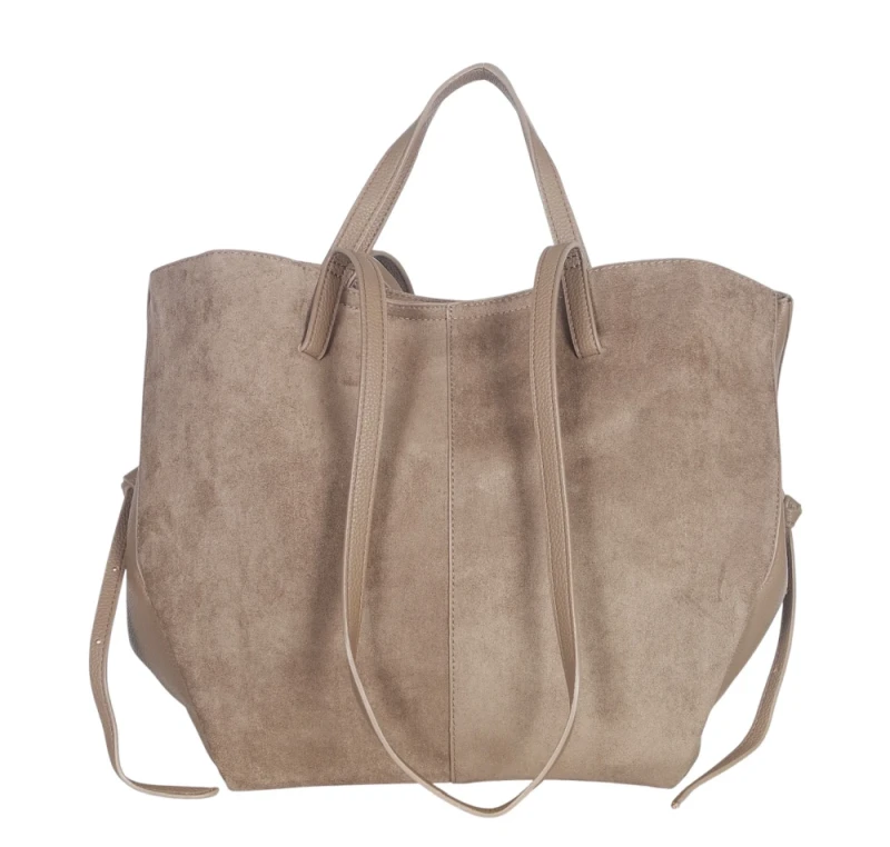 Duża torebka zamszowa shopper Gallantry Paris • Regulowana • Z saszetką