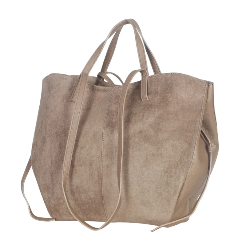 Duża torebka zamszowa shopper Gallantry Paris • Regulowana • Z saszetką