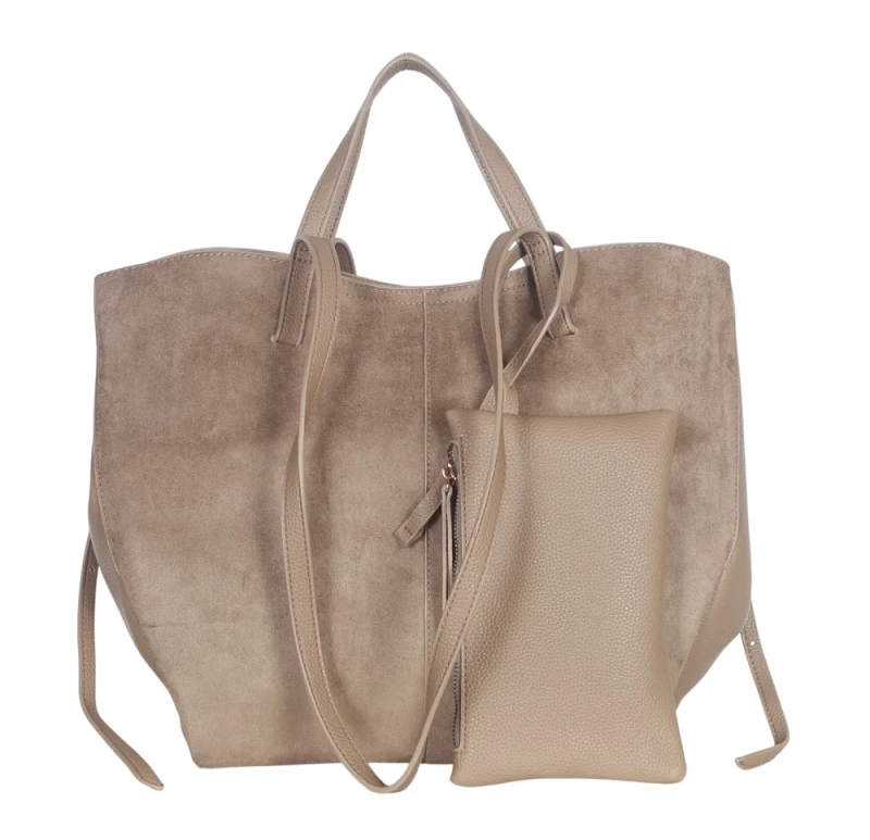 Duża torebka zamszowa shopper Gallantry Paris • Regulowana • Z saszetką