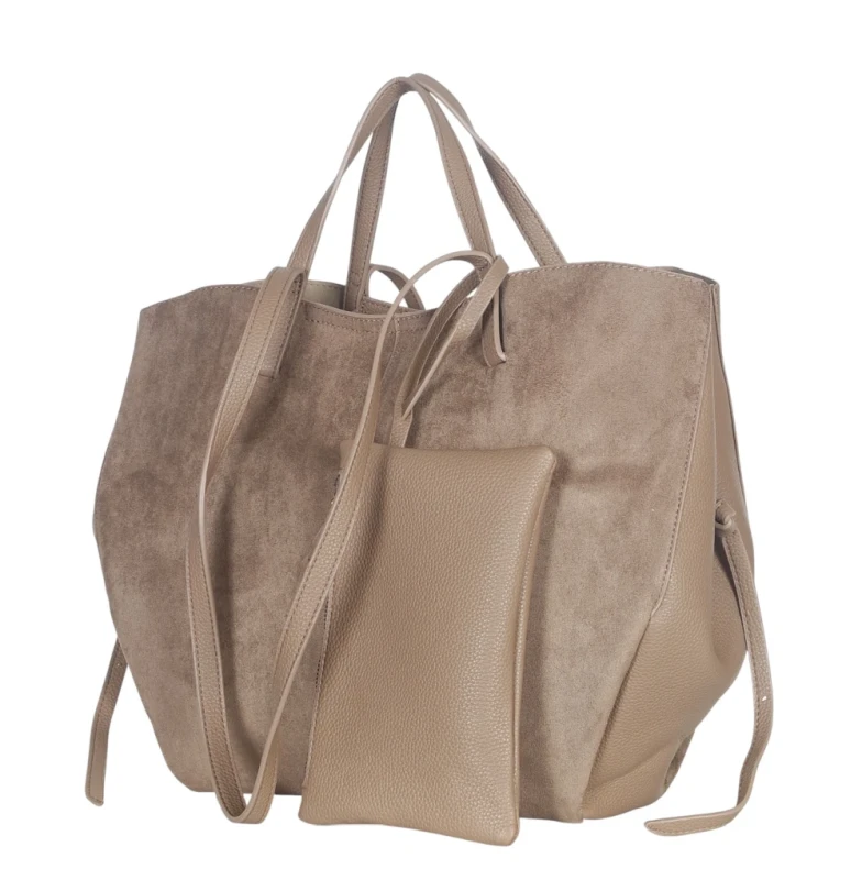 Duża torebka zamszowa shopper Gallantry Paris • Regulowana • Z saszetką