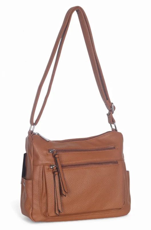 Praktyczna torebka damska na długim pasku 2 komory i 8 kieszonek