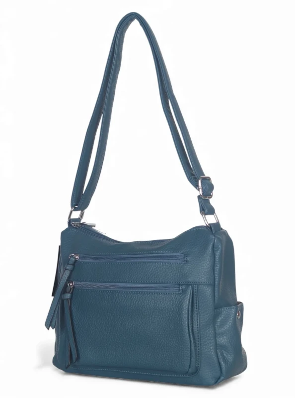 Praktyczna torebka damska na długim pasku 2 komory i 8 kieszonek