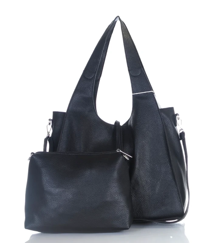 Torebka damska shopper Czarna Saszetka 2w1 Na suwak Pojemna