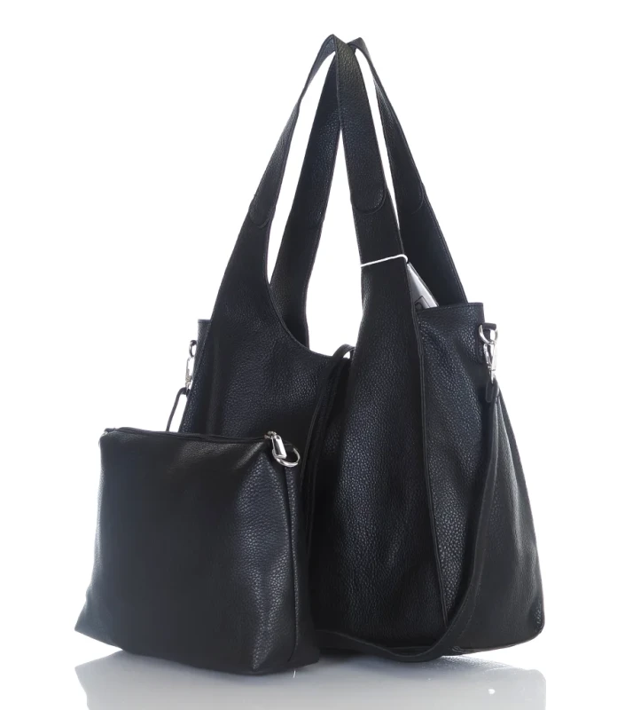 Torebka damska shopper Czarna Saszetka 2w1 Na suwak Pojemna