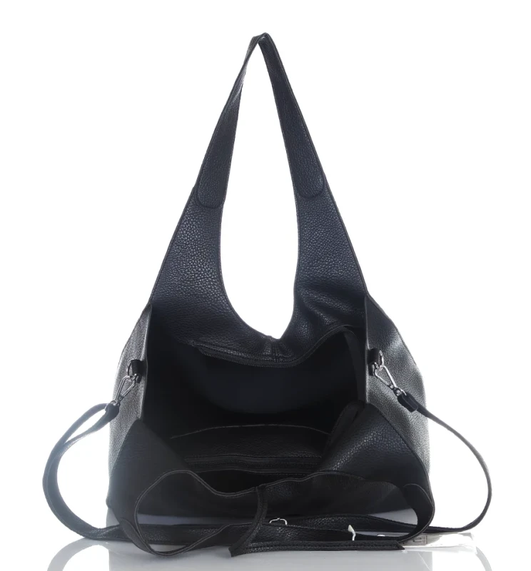 Torebka damska shopper Czarna Saszetka 2w1 Na suwak Pojemna