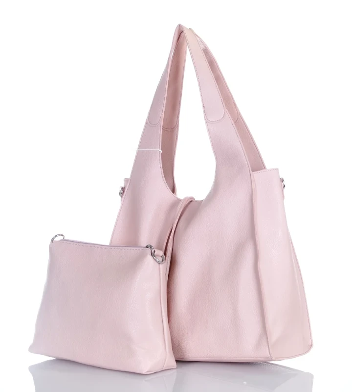 Torebka damska shopper Różowa Saszetka 2w1 Na suwak Pojemna