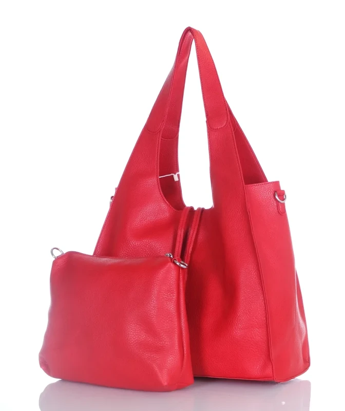 Torebka damska shopper Czerwona Saszetka 2w1 Na suwak Pojemna