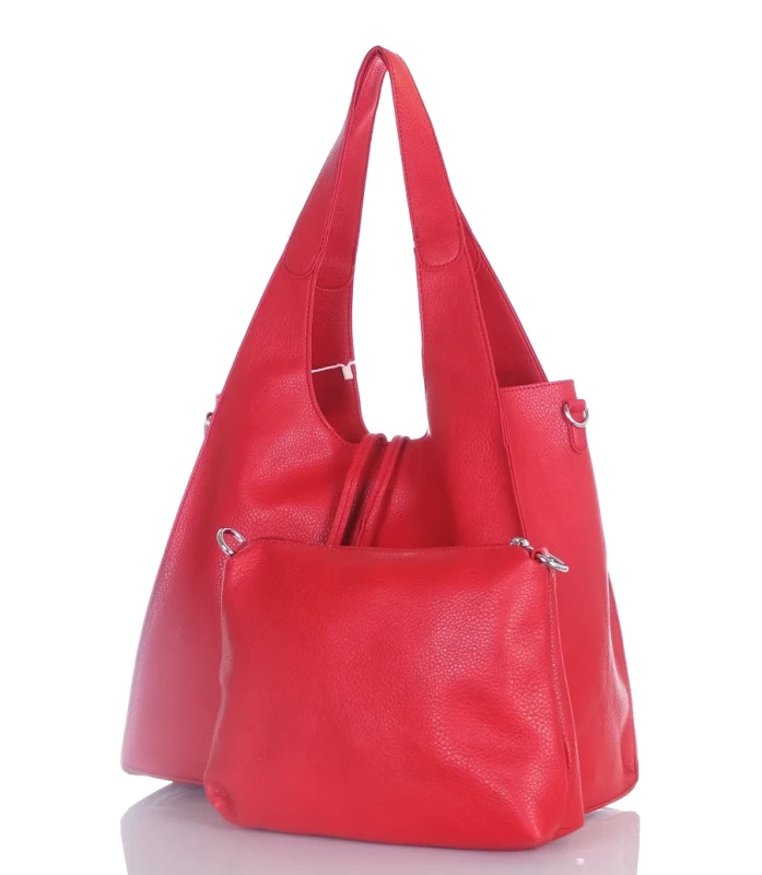 Torebka damska shopper Czerwona Saszetka 2w1 Na suwak Pojemna