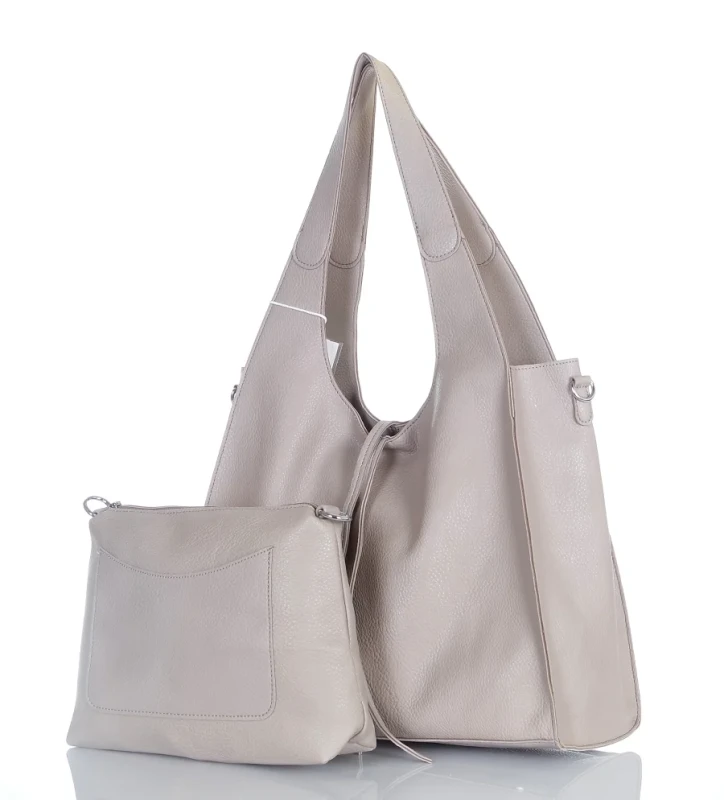 Torebka damska shopper Beżowa Saszetka 2w1 Na suwak Pojemna