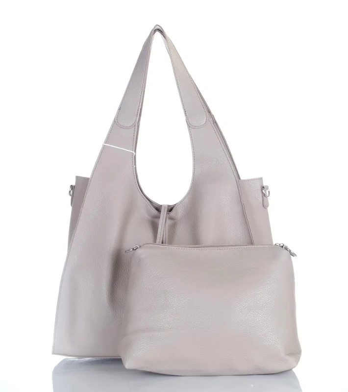 Torebka damska shopper Beżowa Saszetka 2w1 Na suwak Pojemna