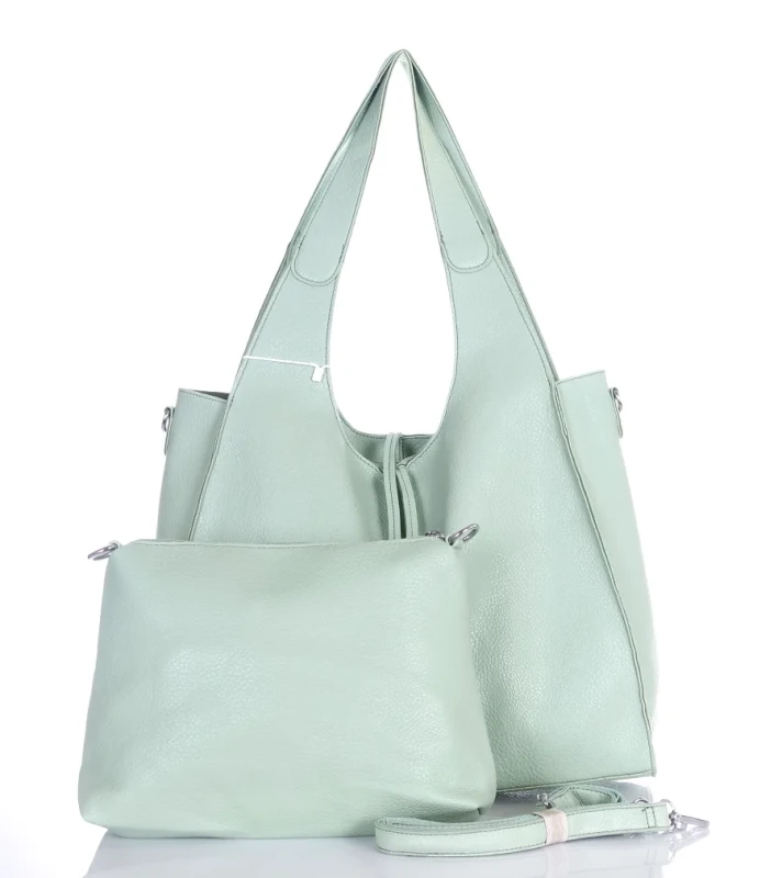 Torebka damska shopper Mięta Saszetka 2w1 Na suwak Pojemna