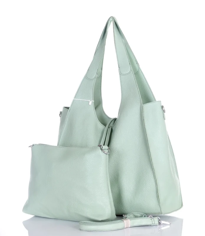Torebka damska shopper Mięta Saszetka 2w1 Na suwak Pojemna