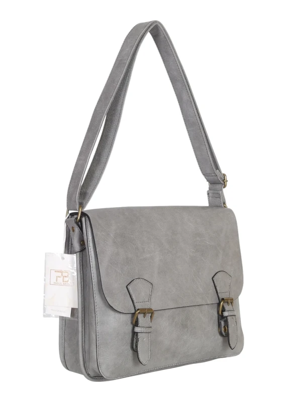 Torebka listonoszka z ekoskóry z kieszonkami – damska torebka na długim pasku A4