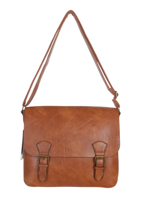 Torebka listonoszka z ekoskóry z kieszonkami – damska torebka na długim pasku A4