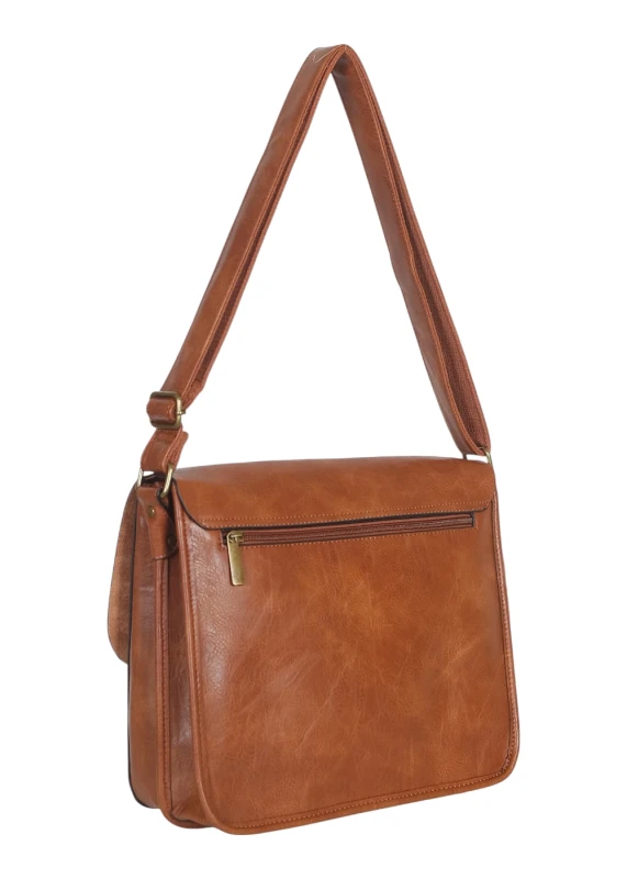 Torebka listonoszka z ekoskóry z kieszonkami – damska torebka na długim pasku A4