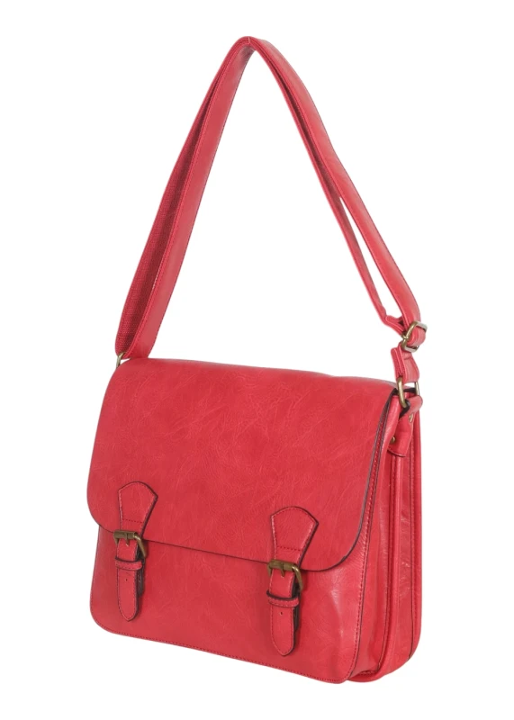 Torebka listonoszka z ekoskóry z kieszonkami – damska torebka na długim pasku A4